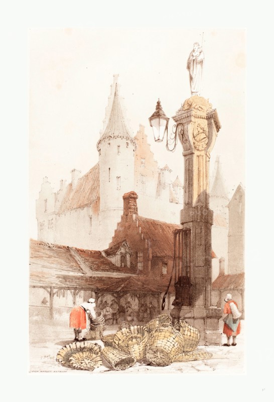 Thomas Shotter Boys (British, 1803  1874 ), Fish Market, Antwerp, 1839, color lithograph