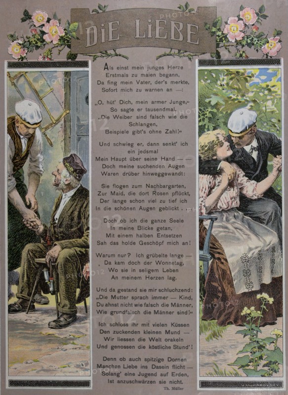 Affection by Josef Mukarovsky, 1851-1921, Czech. man, men, woman, smoking, food and drink, in the garden, liszt gourmet archive