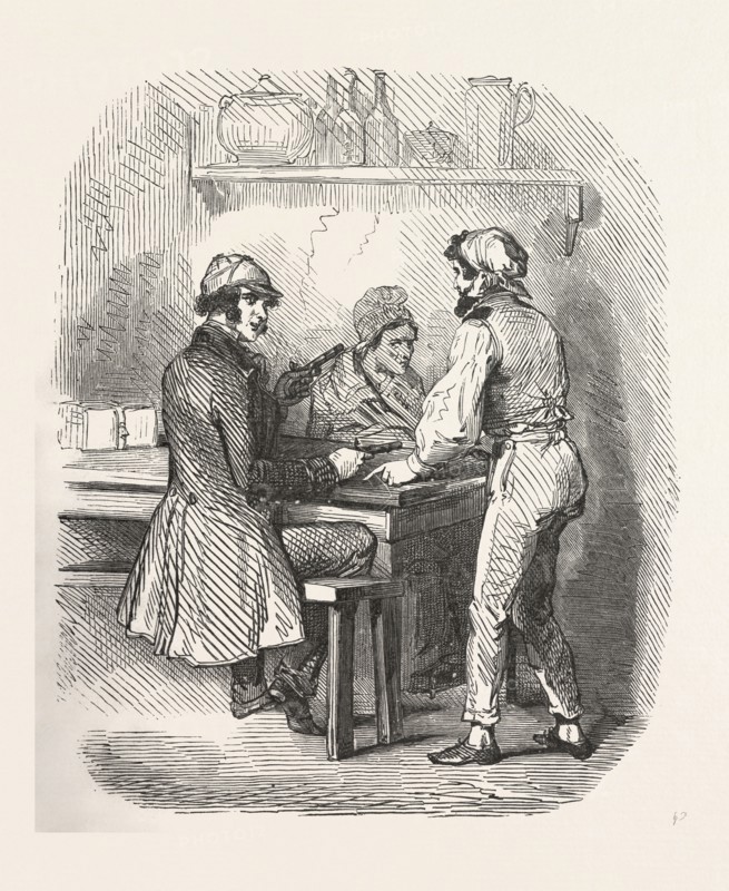 Interior with men, woman, pistols, the count of monte christo alexandre Dumas, 1844, historical novel, adventure fiction, romance novel, fiction, 19th century