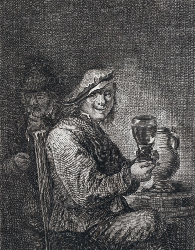 drinking and smoking, man, glas, jug, pipe, pipe, barrel, 17th century, dutch, belgium, interior, dutch golden age, domestic, illustration, food and drink, liszt gourmet archive