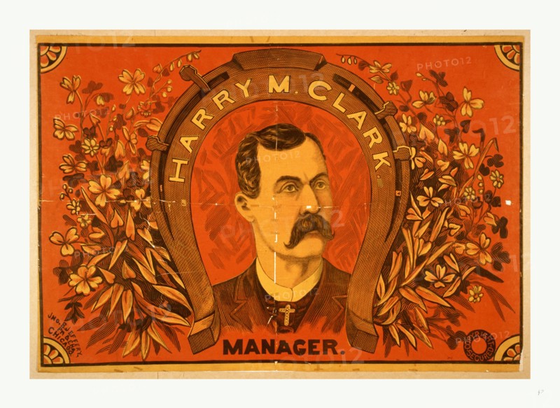 Harry M. Clark, manager. Poster advertising manager of the play, The hidden hand. By Jno. B. Jeffery Pr. & Eng., 1884