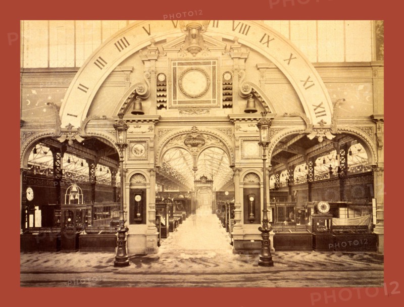 Entrance to the horological exhibit in the Palace of Diverse Industries, Universal Exhibition, 1889, Paris, France, Napoleon Dufeu