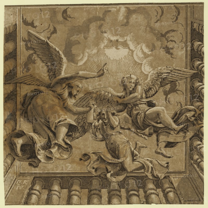Ceiling with three angels, between ca. 1515 and 1535, Carpi, Ugo da, 1480-approximately 1532