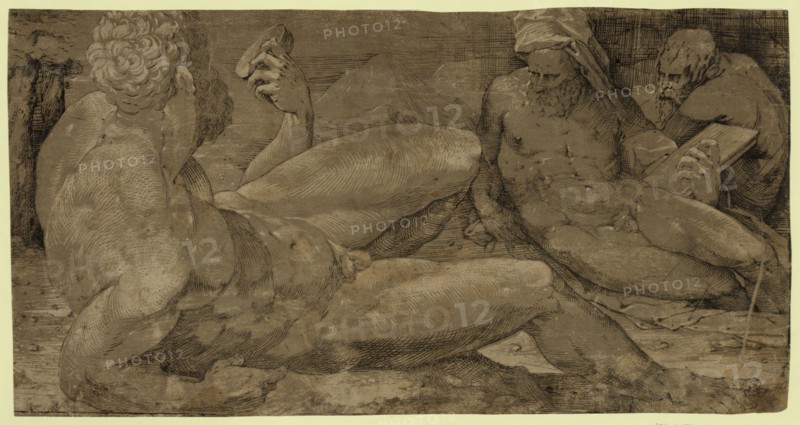 Three male figures, between 1500 and 1550, Beccafumi, Domenico, 1486-1551
