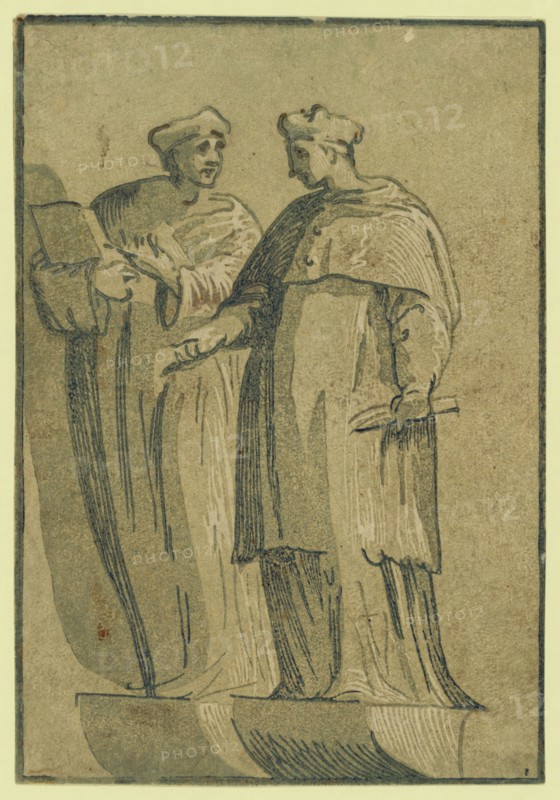 The cardinal and the doctor, between 1500 and 1530, Carpi, Ugo da, 1480-approximately 1532