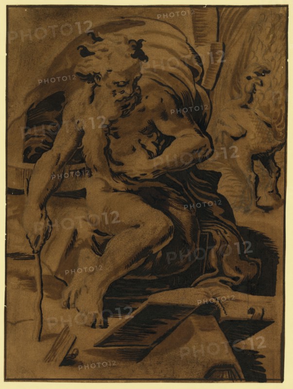 Diogenes with the featherless cock, between 1500 and 1530, Carpi, Ugo da, 1480-approximately 1532