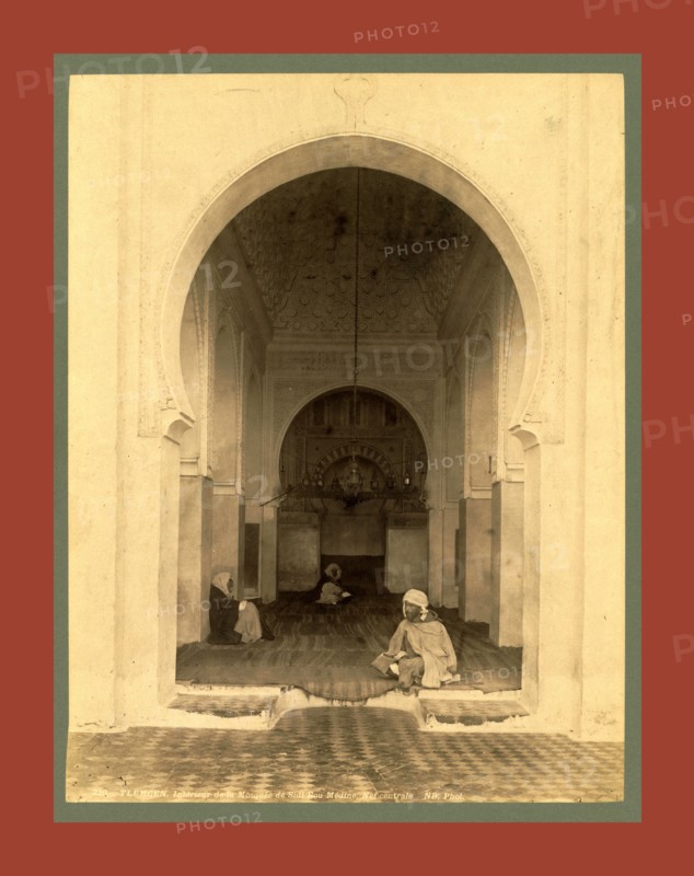 Tlemcen, Interior of the Mosque of Sidi Bou Medina nave Algiers, Neurdein brothers 1860 1890, the Neurdein photographs of Algeria including Byzantine and Roman ruins in Tébessa and Thamugadi; mosques, shrines, public buildings, palaces, and street scenes in Mostaganem, Biskra, Algiers, Tlemcen, Constantine, Oran, and Sidi Bel AbbÃ¨s; and the cathedral at Carthage. Portraits of Algerian people include Berbers, Ouled NaÃ¯l women, and prisoners in Annaba. Tunisian views include mosques, buildings, and street scenes in Tunis.