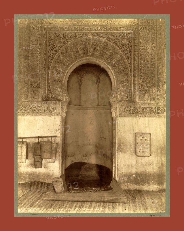 Tlemcen, the Madrasa Mihrab, Djama Abd al-Kassem, Algiers, Neurdein brothers 1860 1890, the Neurdein photographs of Algeria including Byzantine and Roman ruins in Tébessa and Thamugadi; mosques, shrines, public buildings, palaces, and street scenes in Mostaganem, Biskra, Algiers, Tlemcen, Constantine, Oran, and Sidi Bel AbbÃ¨s; and the cathedral at Carthage. Portraits of Algerian people include Berbers, Ouled NaÃ¯l women, and prisoners in Annaba. Tunisian views include mosques, buildings, and street scenes in Tunis.