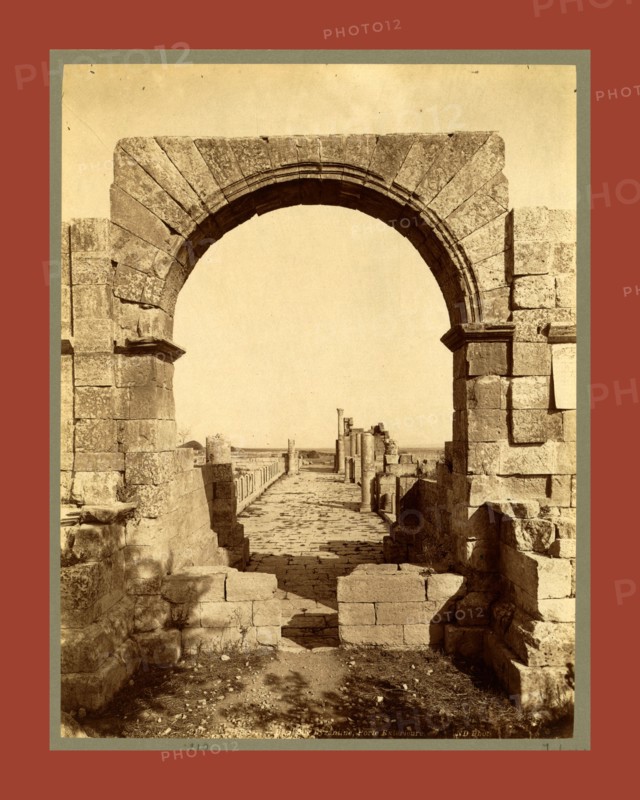 Tebessa Byzantine Basilica, exterior door, Algiers, Neurdein brothers 1860 1890, the Neurdein photographs of Algeria including Byzantine and Roman ruins in Tébessa and Thamugadi; mosques, shrines, public buildings, palaces, and street scenes in Mostaganem, Biskra, Algiers, Tlemcen, Constantine, Oran, and Sidi Bel AbbÃ¨s; and the cathedral at Carthage. Portraits of Algerian people include Berbers, Ouled NaÃ¯l women, and prisoners in Annaba. Tunisian views include mosques, buildings, and street scenes in Tunis.