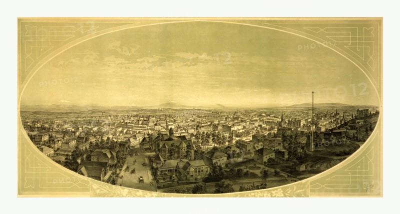 Bird's eye view of Los Angeles, California by Britton & Rey, circa 1888, US, USA, America