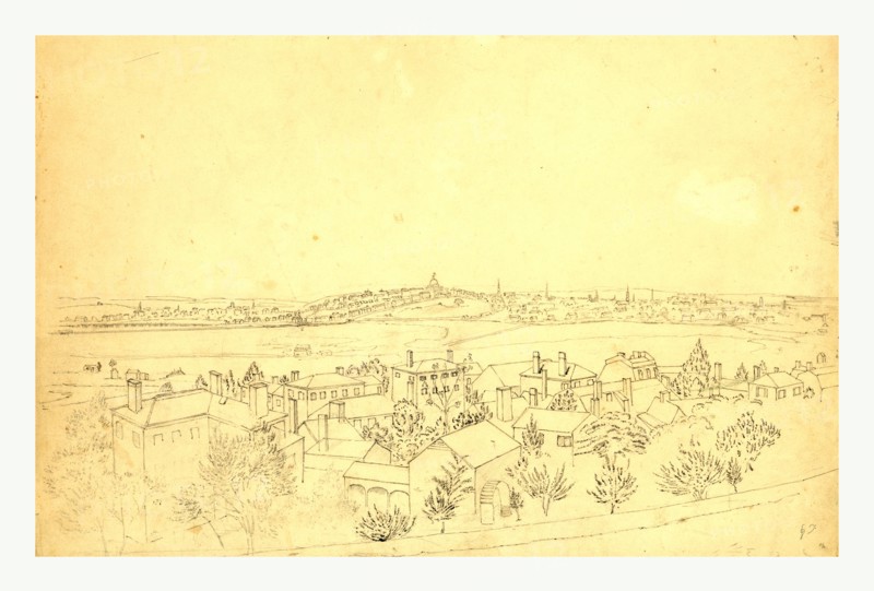 Boston, Charlestown & Bunker Hill as seen from the fort at Roxbury, 1828 by John Rubens