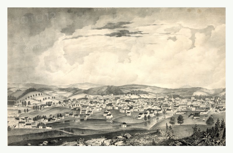 View of Worcester, Mass. taken from Union Hill,  Boston, T. Moore's Lithography, between 1835 and 1841, US, USA, America
