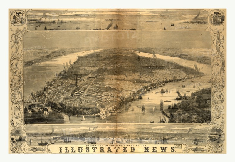 Bird's eye view of the city of New York, 19th century, US, USA, America