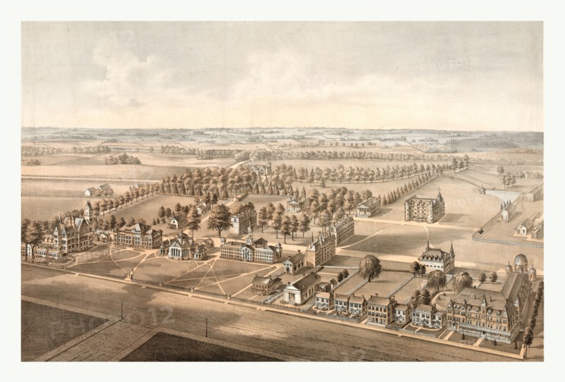 Princeton College, Princeton, N.J. designed by W.M. Radcliff, lith. by Thos. Hunter, circa 1875, US, USA, America