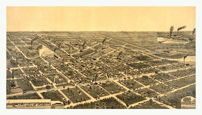 A bird's eye view of the city of Antigo, Wis., county seat of Langlade County. 1886, US, USA, America