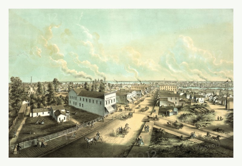 Oshkosh, Wis. From H.L. Cottrill's Block lith. & published by Kurz & Seifert, Milwaukee, Wis. drawn after nature by Louis Kurz, 1833 1921, US, USA, America