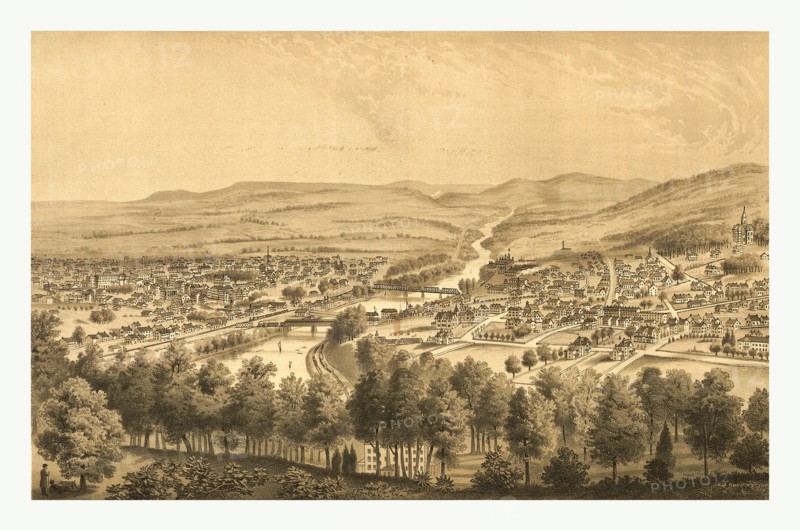 Bethlehem and South Bethlehem, Pa. Looking north east by G.A. Rudd, N.Y. 1877., US, USA, America