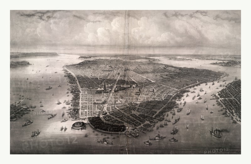 New York, painted by Heine, J. Kummer & DÃ¶pler, engraved by Himely, circa 1851, US, USA, America
