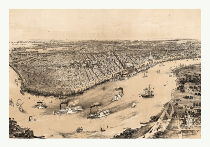 Birds' eye view of New Orleans drawn from nature on stone by J. Bachman circa 1851, US, USA, America