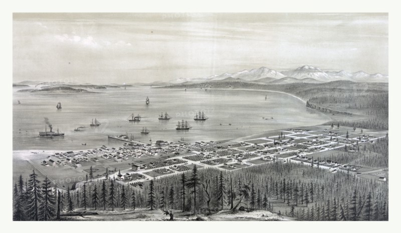 Bird's eye view of Port Townsend, Puget Sound, Washington Territory. From the north east, circa 1878, US, USA, America