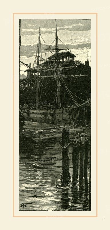 Harbour and Wharves of Salem, New England, USA, 19th century