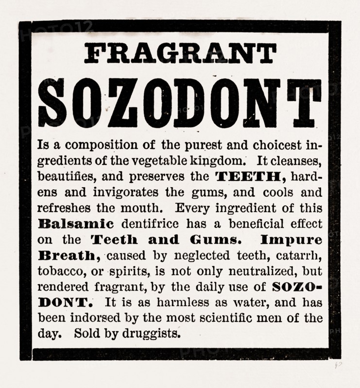 Fragrant Sozodont, 19th century engraving