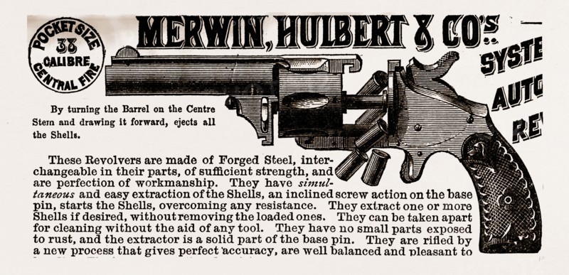 MERWIN, HULBERT & CO., 83 Chambers St., New York, system automatic revolvers, 19th century engraving