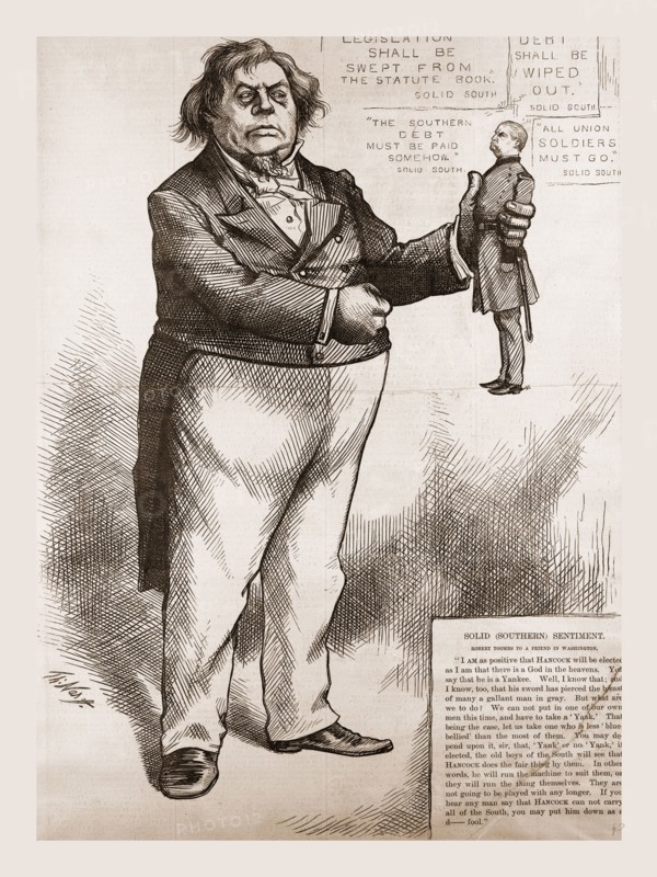 HE WILL BE GULLIVER IN THE HANDS OF THE BROBPINGNAGIANS., 1880, 19th century engraving, USA, America