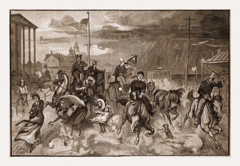 A STORM AT LONG BRANCH, DRAWN BY JAMES E. KELLY., 1880, 19th century engraving, USA, America