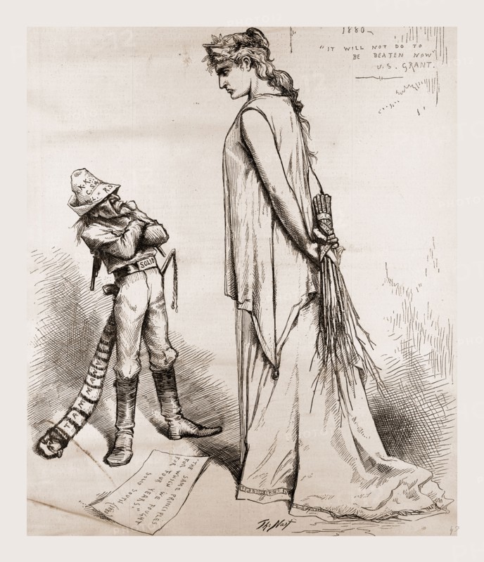 AS SOLID AND DEFIANT AS EVER., 1880, 19th century engraving, USA, America