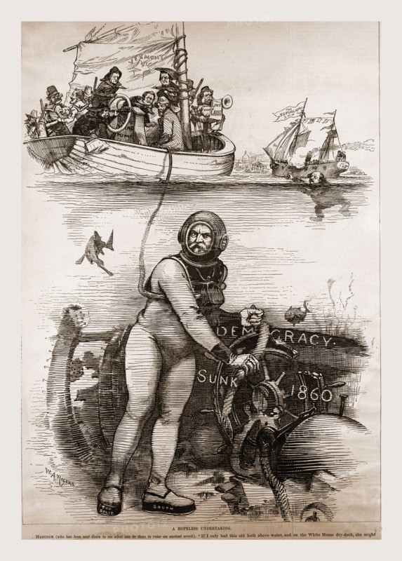 Democracy sunk 1860, 19th century engraving, USA, America