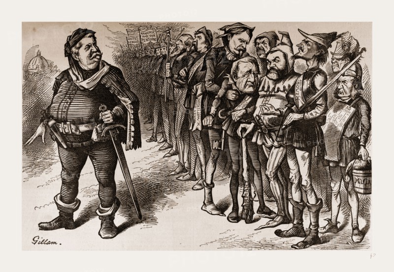 FALSTAFF HANCOCK AND HIS RAGGED REGIMENT., 1880, 19th century engraving, USA, America