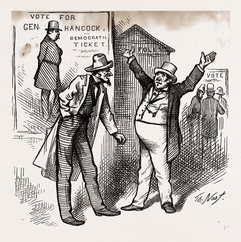 Robbing him of his good name, USA, America, 19th century engraving