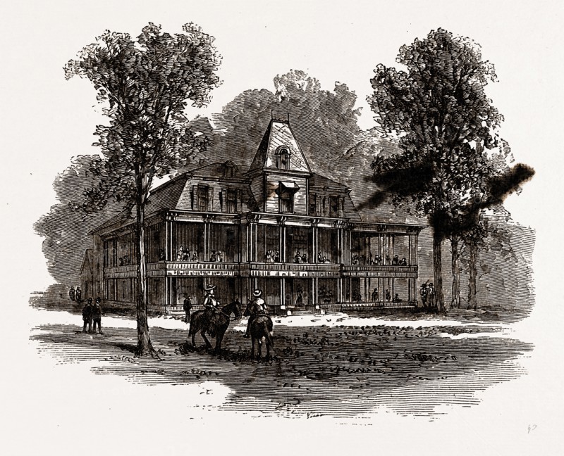 THE HOTEL, Scenes in Rugby, the English Colony in Tennesse, 1880, USA, America, 19th century engraving