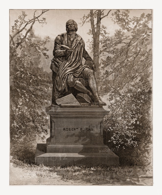 ROBERT BURNSâ€îTHE STATUE BY SIR JOHN STEELL, IN CENTRAL PARK.â€îPHOTOGRAPHED BY PACH., 1880, 19th century engraving, USA, America