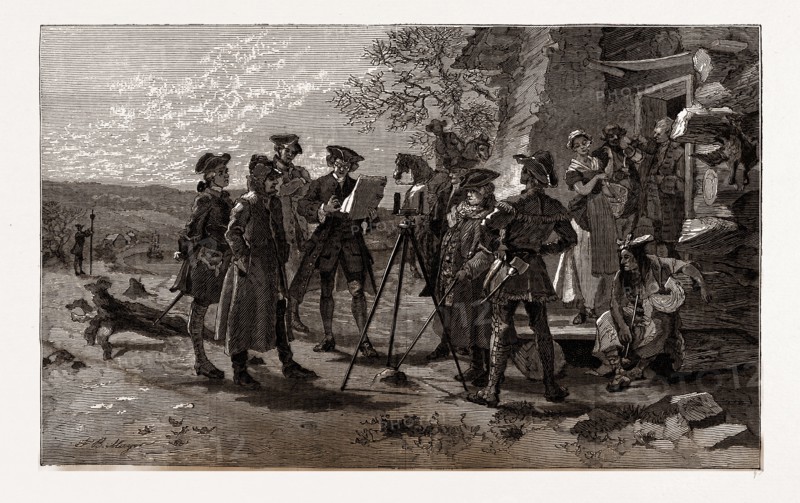 LAYING OUT BALTIMORE. TOWN, JANUARY 12, 1730.â€îDRAWN' BY F. B. MAYER, 1880, 19th century engraving, USA, America