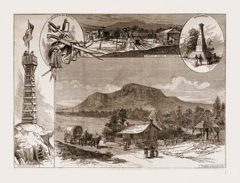 THE KING'S MOUNTAIN CENTENNIAL. From SKETCHES BY H. BRADLEY., 1880, 19th century engraving, USA, America