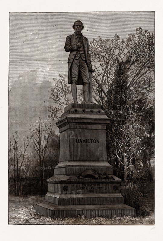 STATUE OF ALEXANDER HAMILTON, CENTRAL PARK, 19th century engraving, USA, America