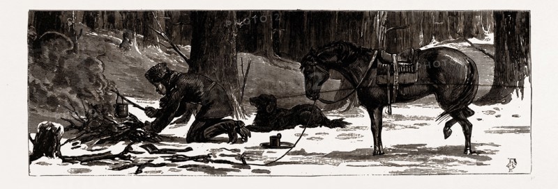 British Columbia, a province located on the west coast of Canada, TEN MINUTES FOR REFRESHMENTS, 19th century engraving