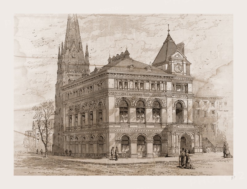 BUILDING OF THE LONG ISLAND HISTORICAL SOCIETY, 1880, USA, America, 19th century engraving