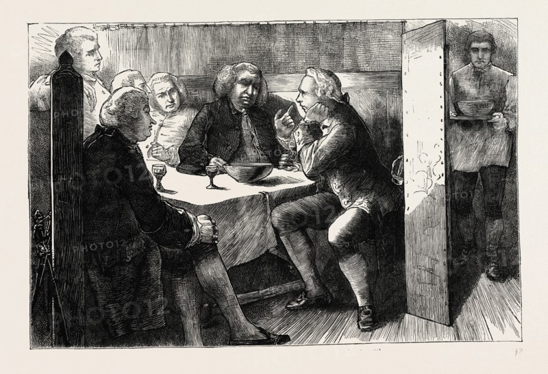 AN EVENING WITH DR. JOHNSON AT THE MITRE, London, UK, 19th century engraving
