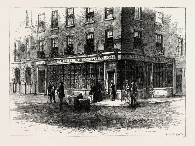 WAITHMAN'S SHOP. London, UK, 19th century engraving