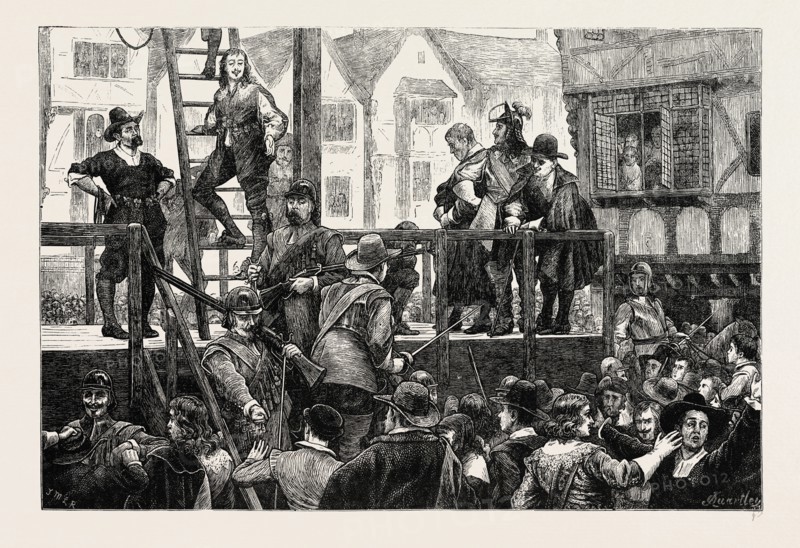 EXECUTION OF TOMKINS AND CHALLONER. London, UK, 19th century engraving