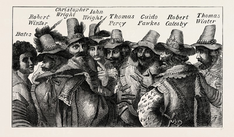 GUY FAWKES AND THE CONSPIRATORS. London, UK, 19th century engraving