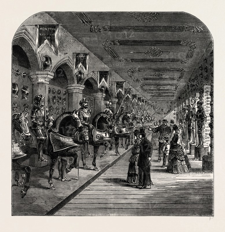 THE TOWER HORSE ARMOURY. London, UK, 19th century engraving
