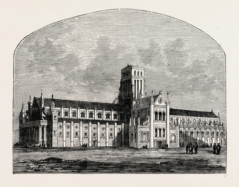 ST. PAUL'S AFTER THE FALL OF THE SPIRE, FROM A VIEW BY HOLLAR. London, UK, 19th century engraving