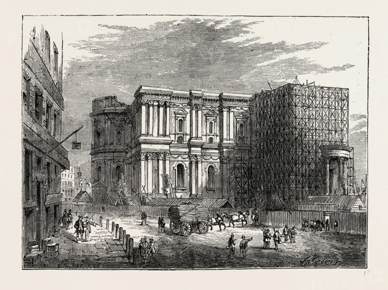 THE REBUILDING OF ST. PAUL'S. London, UK, 19th century engraving