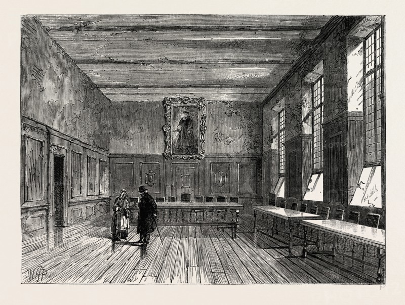 CHAPEL OF MERCHANT TAYLORS' SCHOOL. London, UK, 19th century engraving