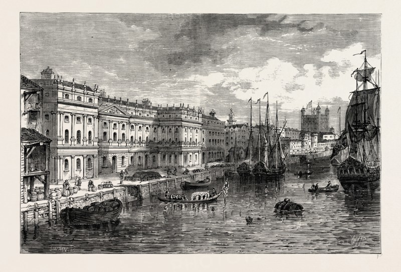 THE OLD CUSTOM HOUSE in 1753. London, UK, 19th century engraving. 18th century view by Maurer