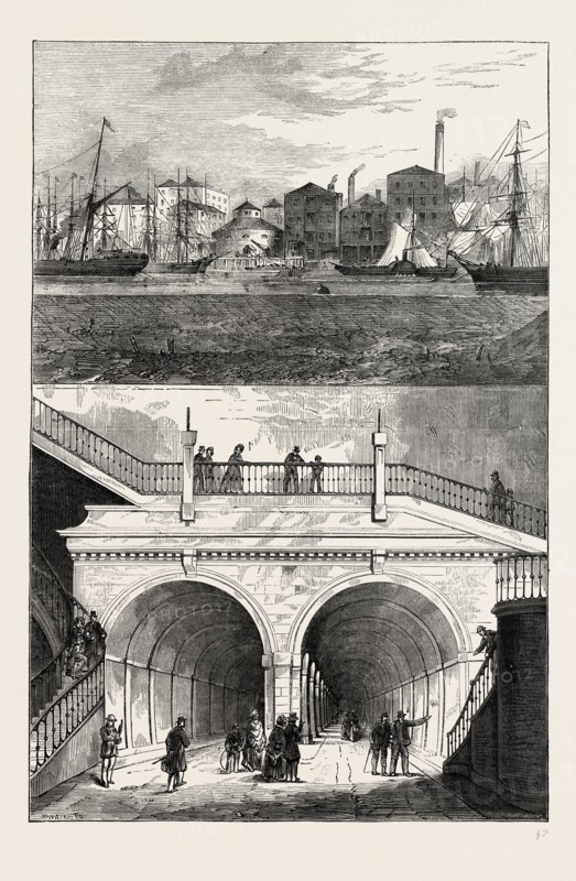 THE THAMES TUNNEL, London, UK, 19th century engraving